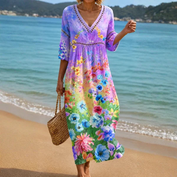 Vestido de Playa Colorido con Flores Vibrantes