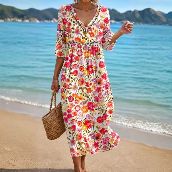 Vestido de Playa con Estampado Floral Exótico