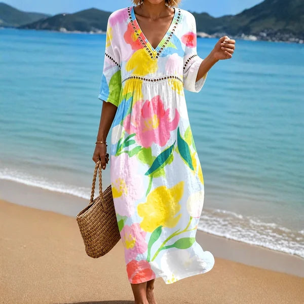 Vestido de Playa Super Colorido con Estampado Floral