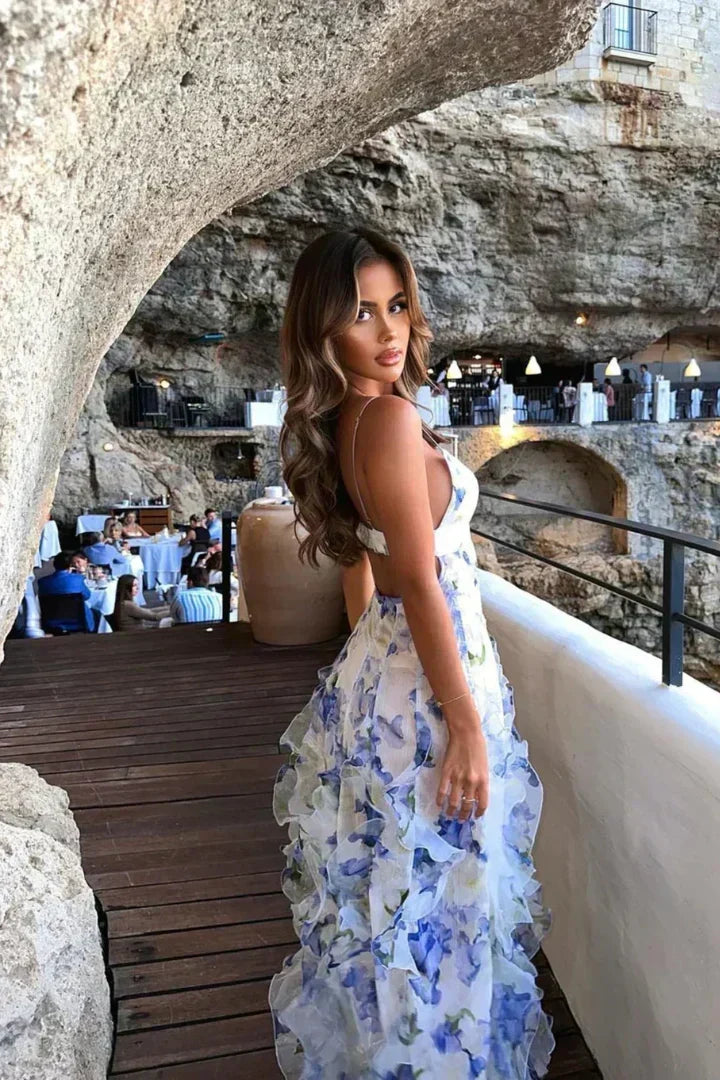 Sagrario | Vestido midi floral con detalles fruncidos