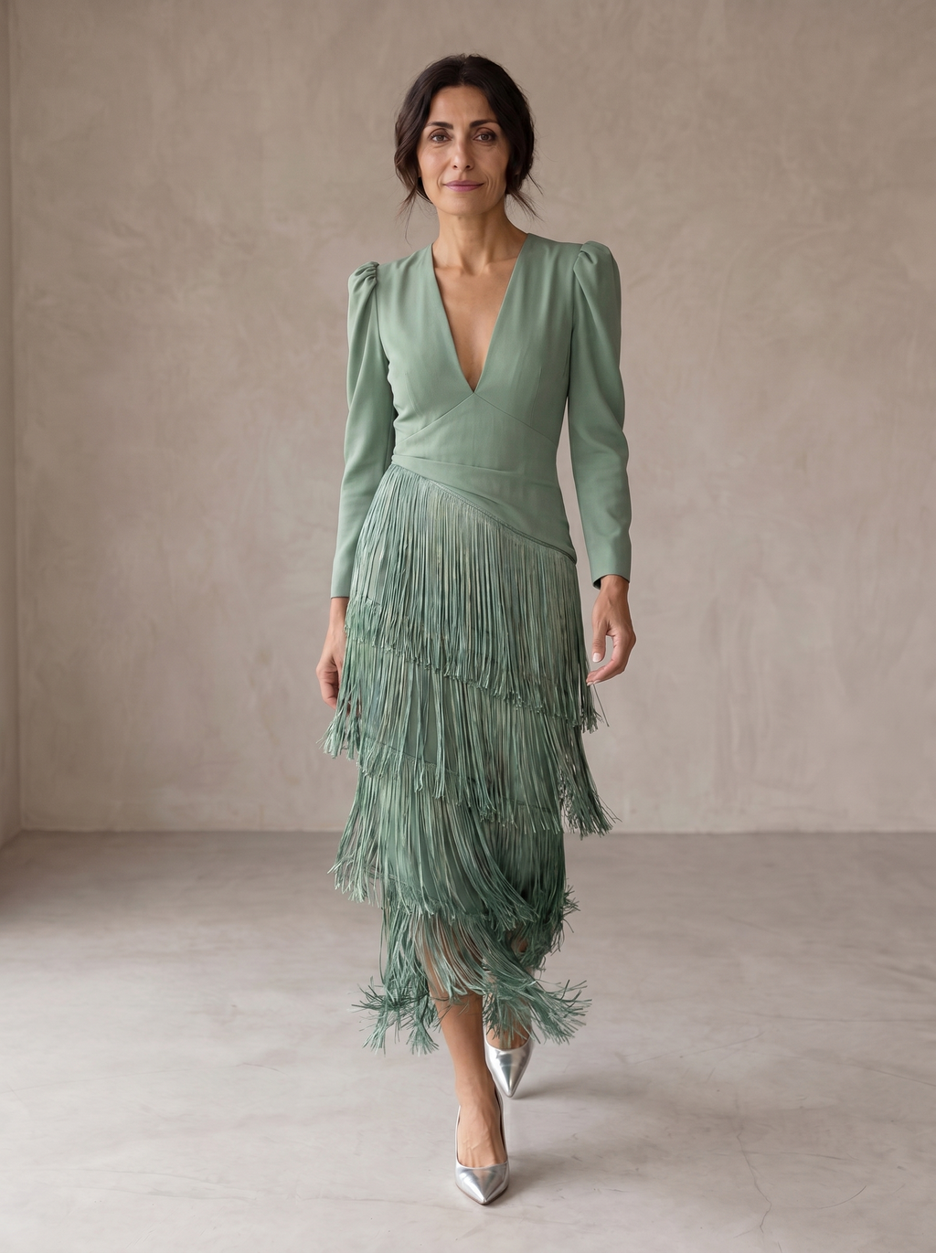 Elsa | Vestido midi con mangas de flecos