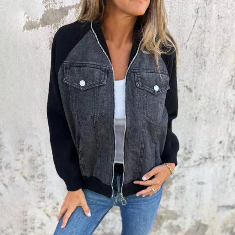 Chaqueta Vaquera con Cremallera Para Mujer