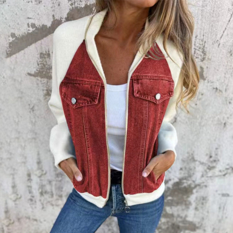 Chaqueta Vaquera con Cremallera Para Mujer