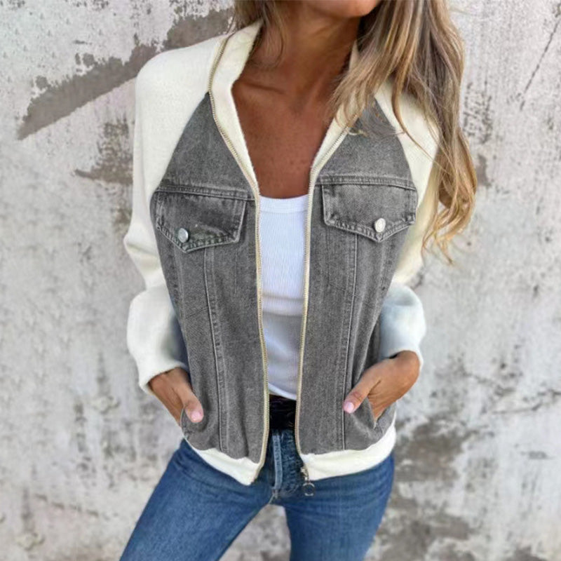 Chaqueta Vaquera con Cremallera Para Mujer