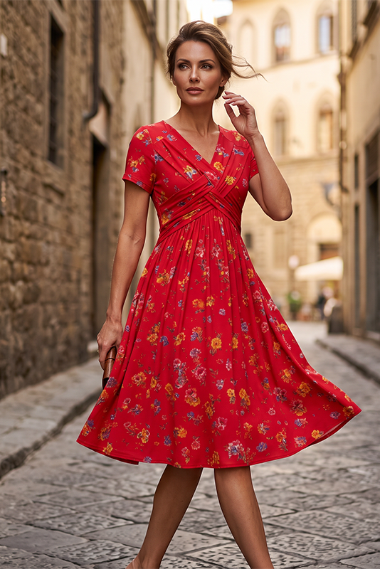 Vestido Veraniego con Escote en V y Estampado Floral